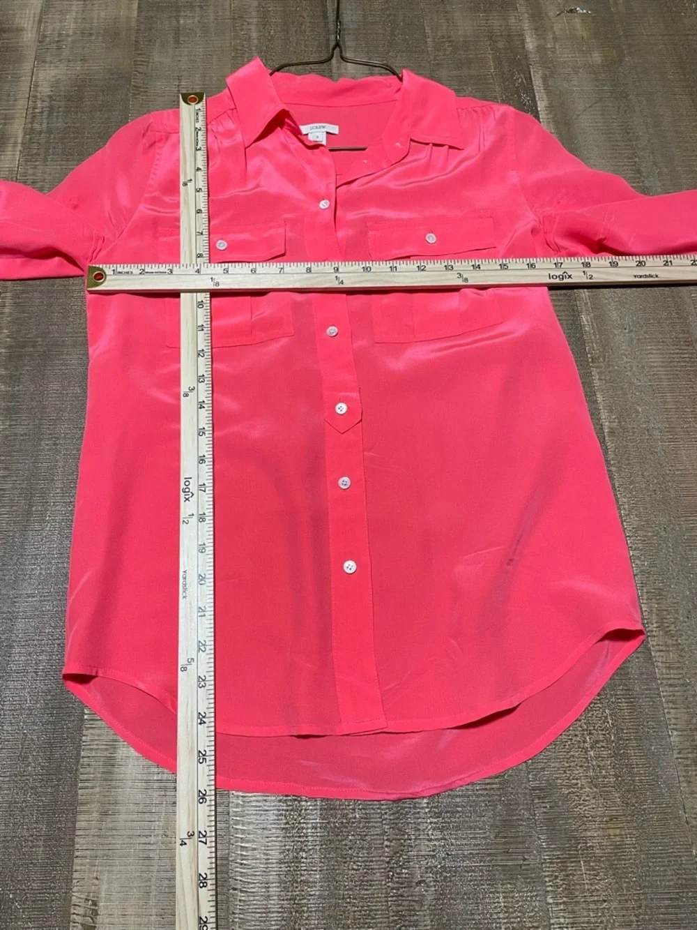 J. Crew Coral Pink Silk Button-Down Shirt with Chest Pockets